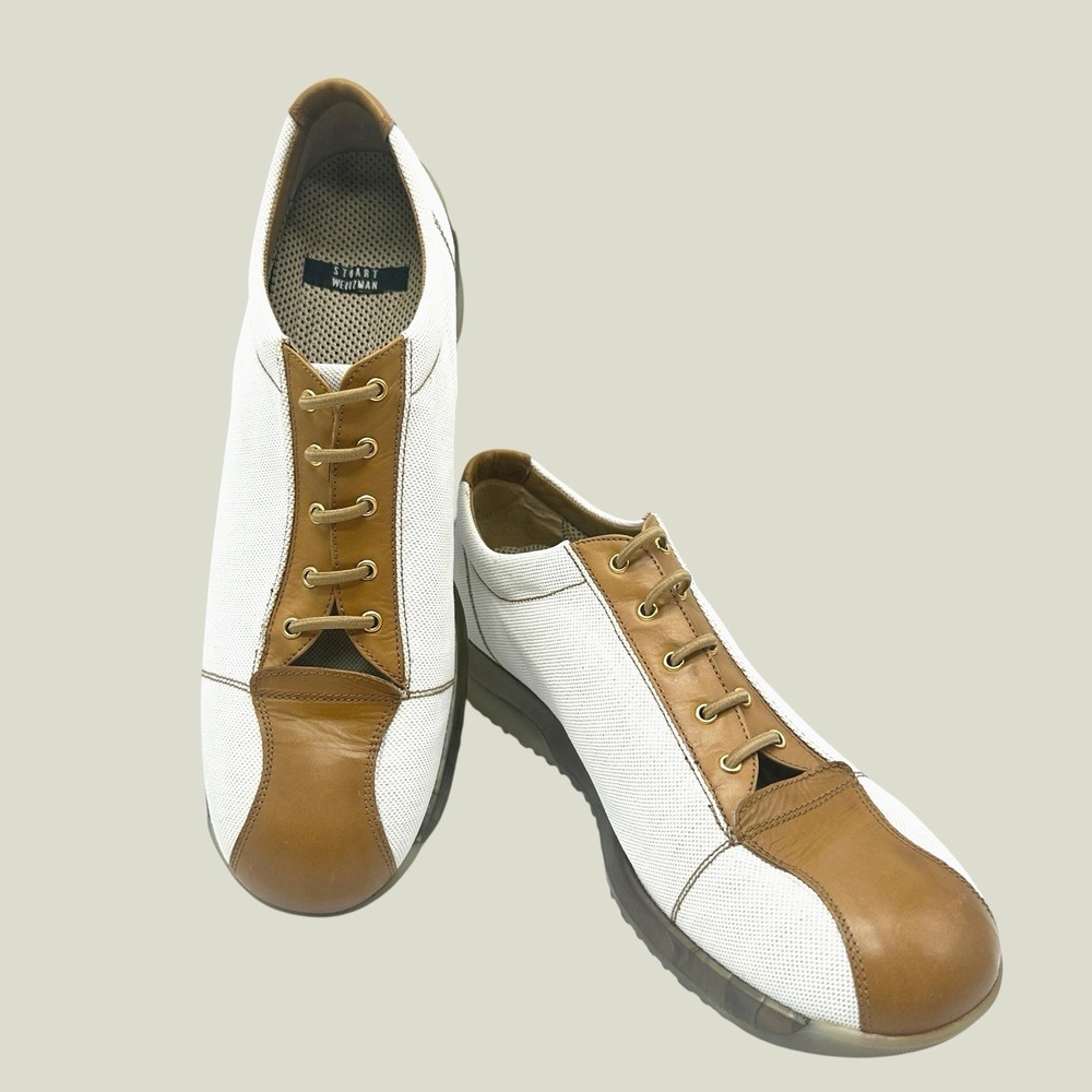 Stuart Weitzman Womans Sneakers Size 11 Leather Canvas Comfort Shoes